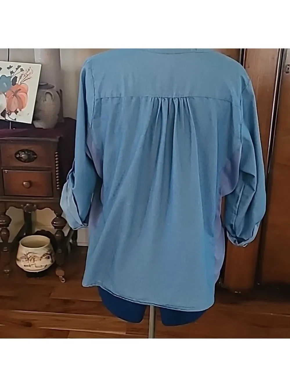 Ny Collection wmns pleated/round hem cotton top rolled sleeves. Sz 1XL.(#1083)